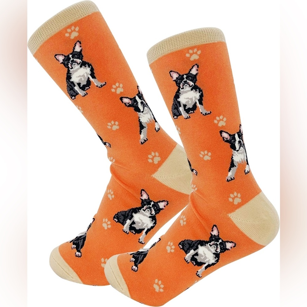 🐾Boston Terrier Full-Body Novelty Socks – Orange ~One Size